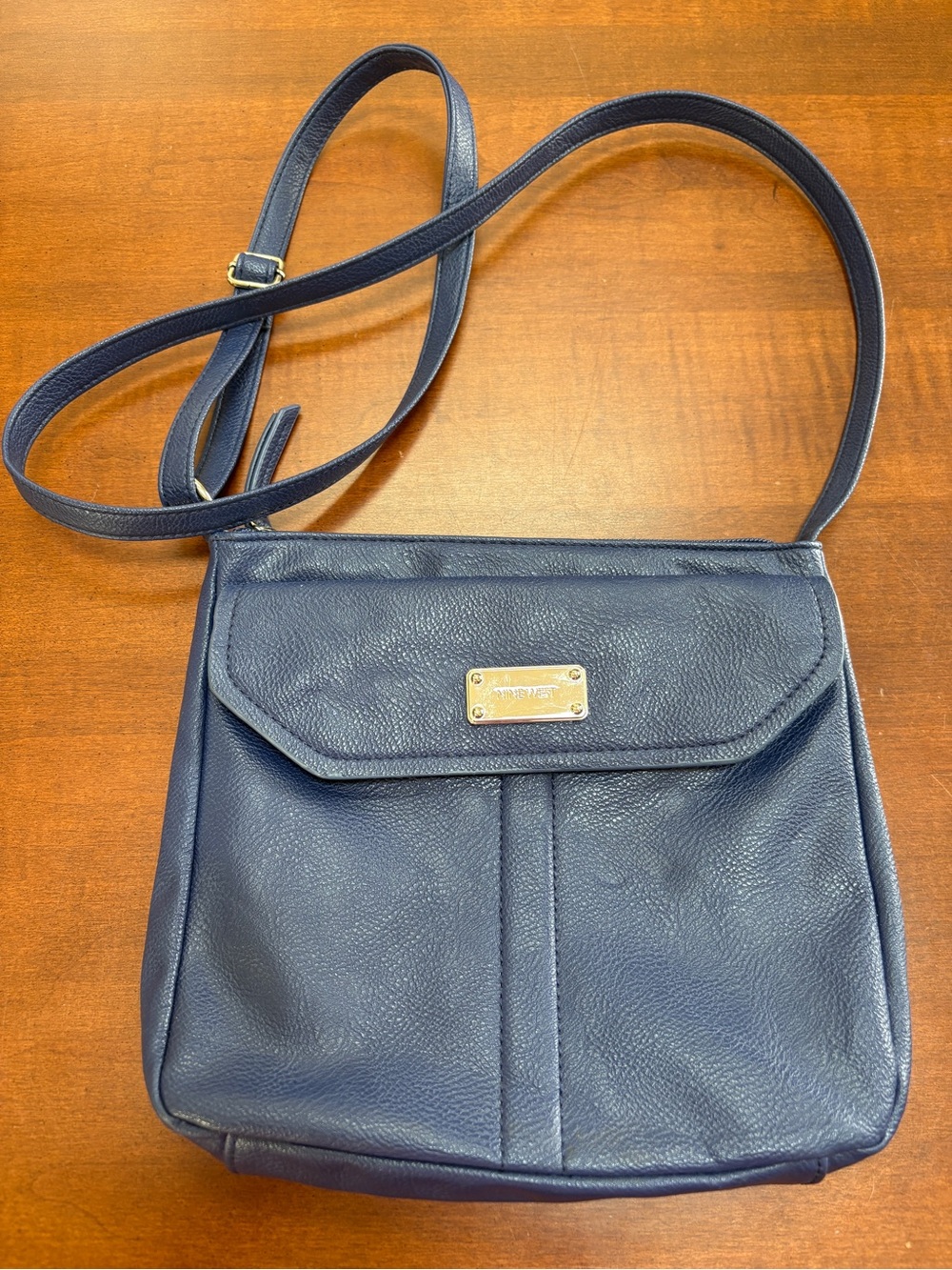 Nine West Navy Crossbody with Gold Logo Plate